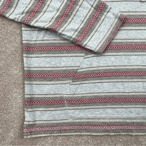 Lucky Brand Knit Wear Hoodie Large Gray & Red Stripe Pullover Casual Preppy Men - Picture 7 of 15